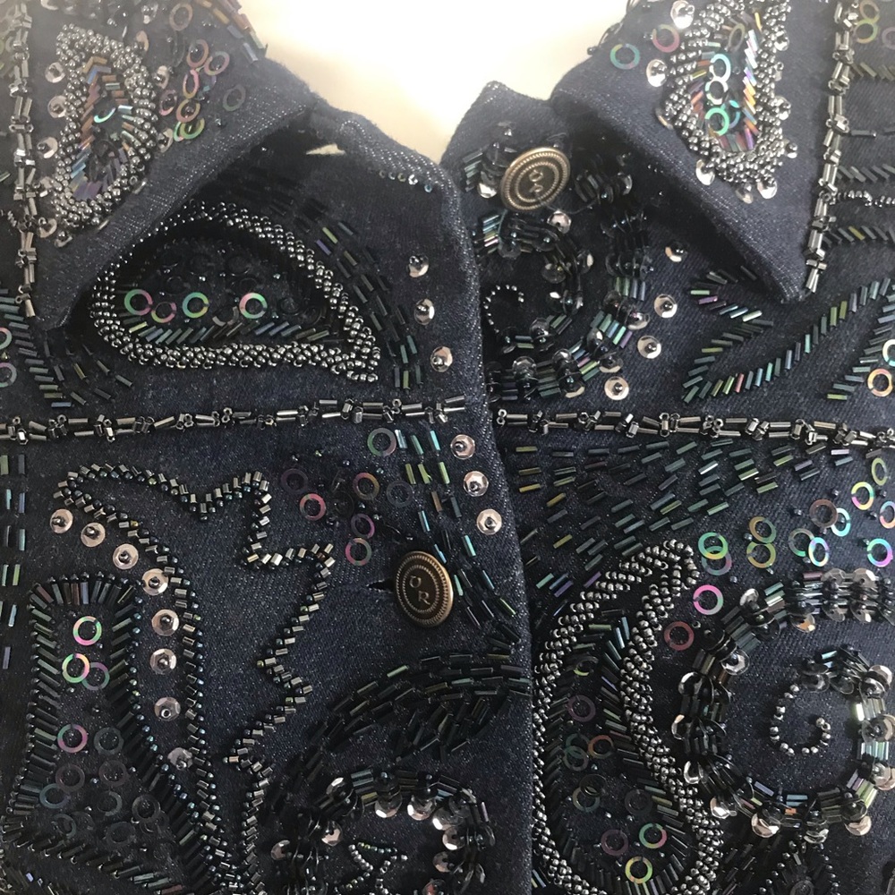 Vintage stunning sequin denim beaded jacket sz 10